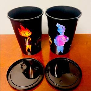 DISNEY ELEMENTAL AMC EXCLUSIVE COLLECTIBLE KIDS 12 OZ PLASTIC CUP W/ LID -2 Cups